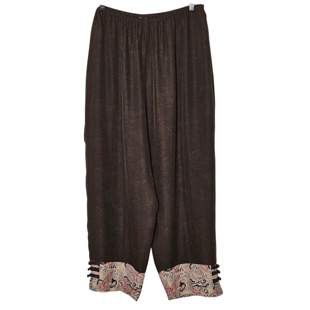 Citron Santa Monica NWT Silk Wide Leg Lounge Pants‎ Dragon Asian Chocolate 0X